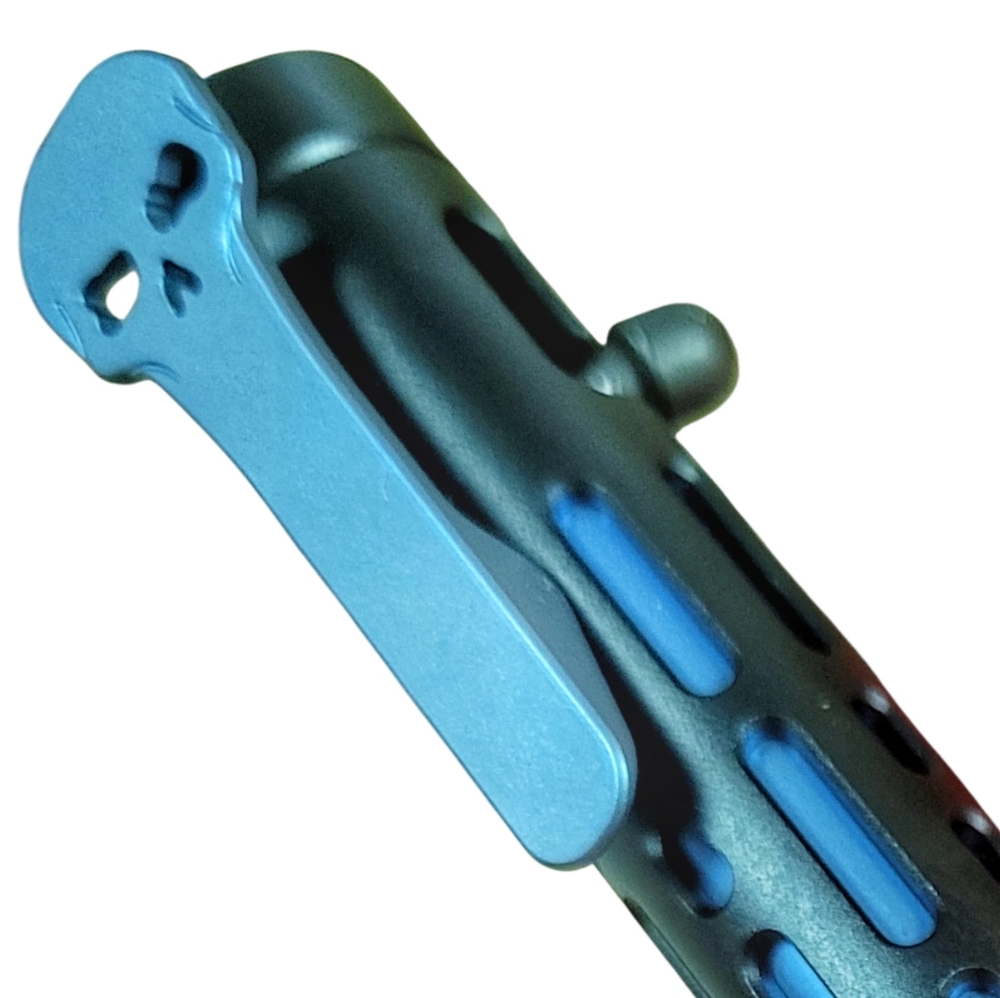 Chaves Knives // Vertical Lines Clicker Pen // Exclusive Black & Blue Ano - Picture 3 of 16